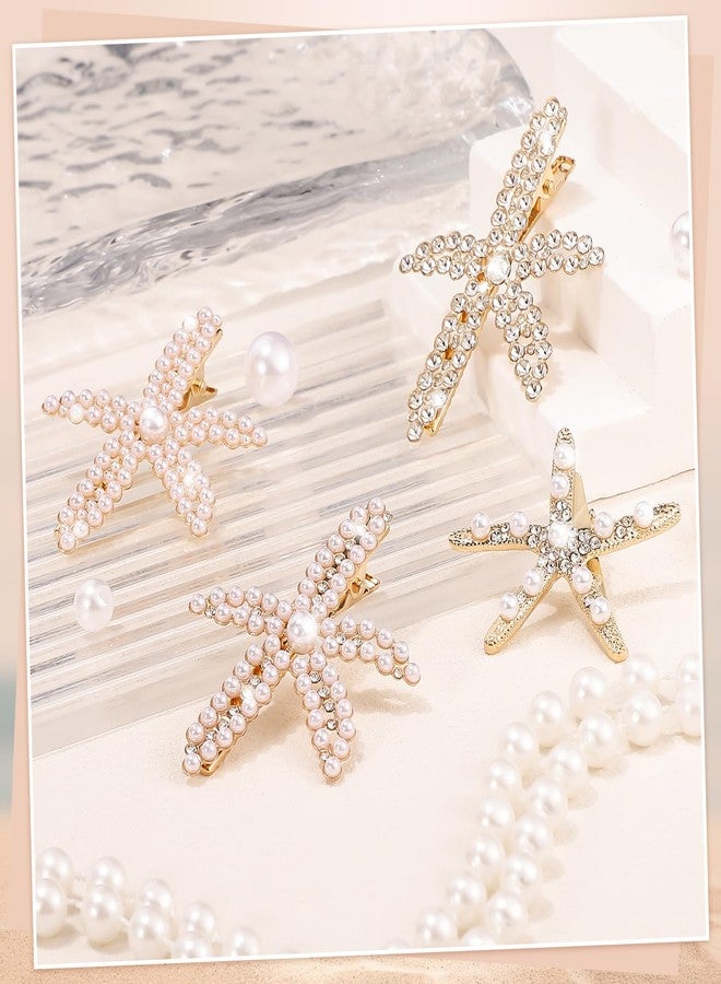 obeoby 4Pcs Pearls Hair Clips, Rhinestone Starfish Hair Clips Fashion Accessories Gifts for Women Girls - Image 4
